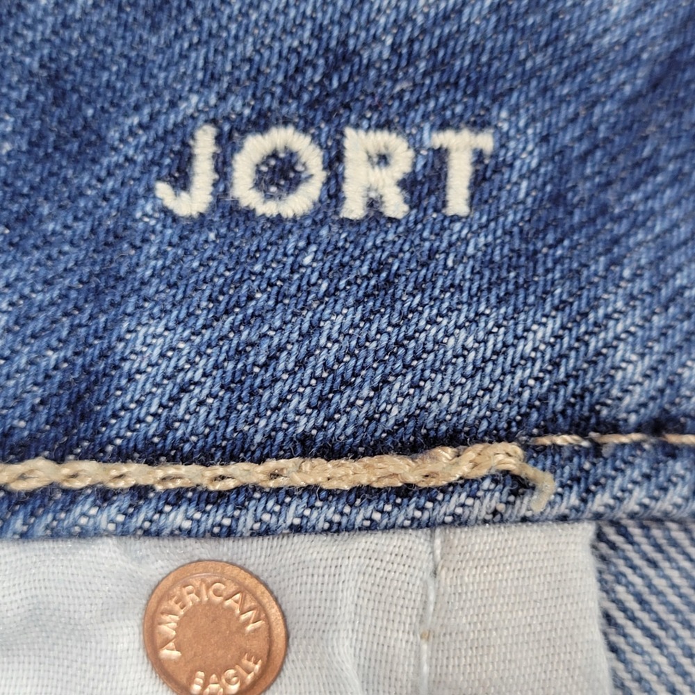 NWOT American Eagle Jort Short Women 10 Blue Excellent Stretch Denim Medium Wash - Picture 6 of 8